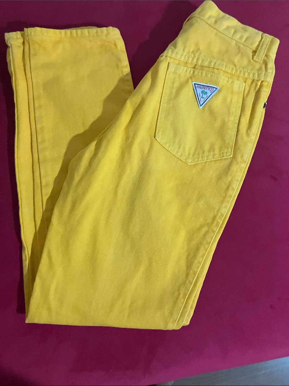 Women’s Straight-Leg Jeans in Bright Yellow with Triangular Patch
